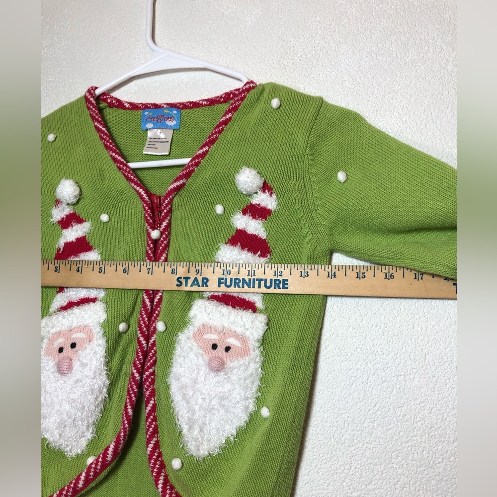 Cre8ions Green Santa Cardigan Sweater size 7 - Picture 6 of 7